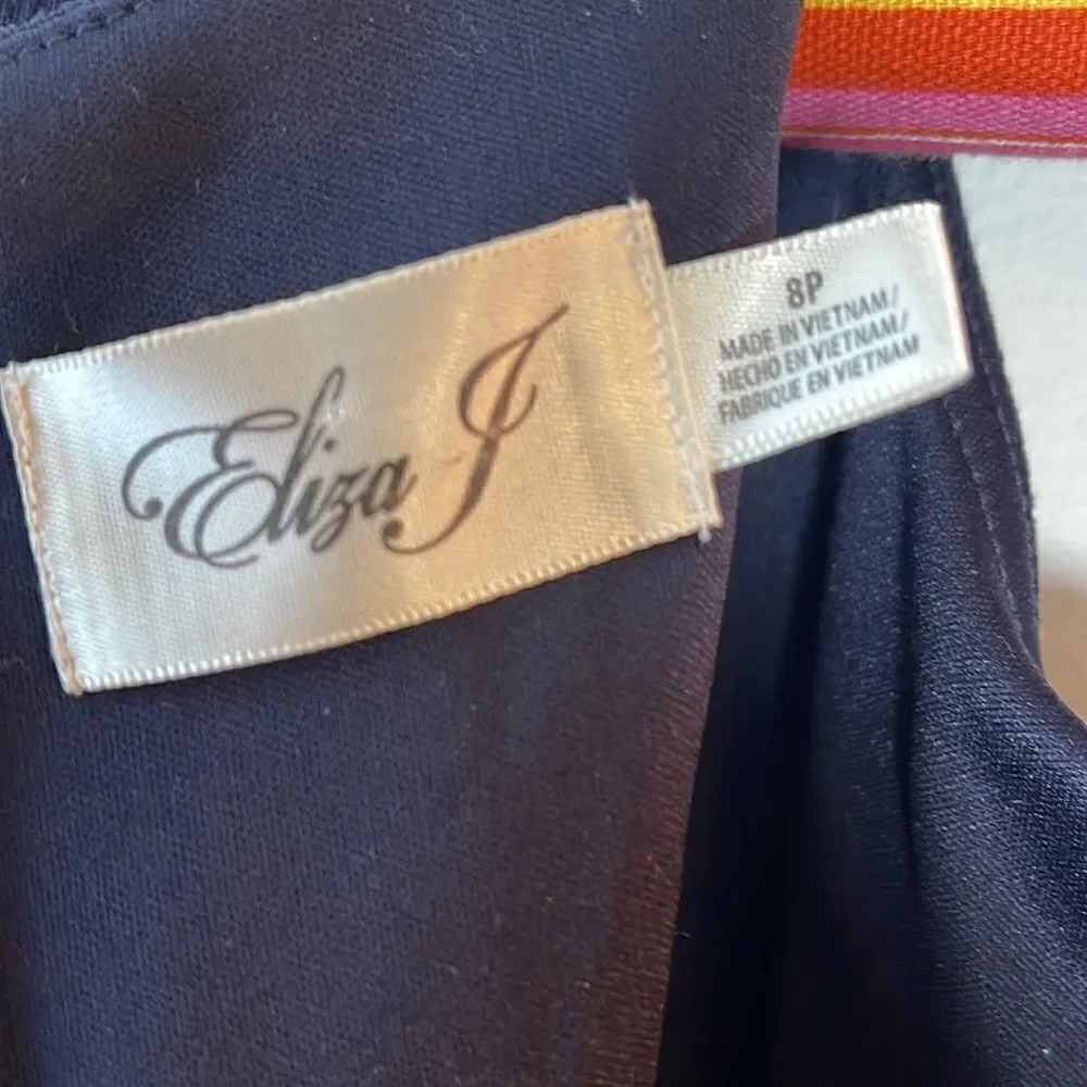 EUC Eliza J Navy Quilted Dress Flare Sleeves Pink Details 8P - Picture 9 of 10